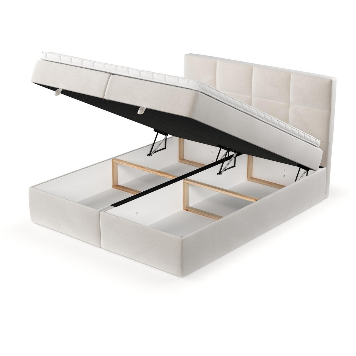 BOXBETT Velto 200/200 cm Creme im Paros Stoff - Creme/Schwarz, Holz/Holzwerkstoff (200/200cm) - AltaBeds