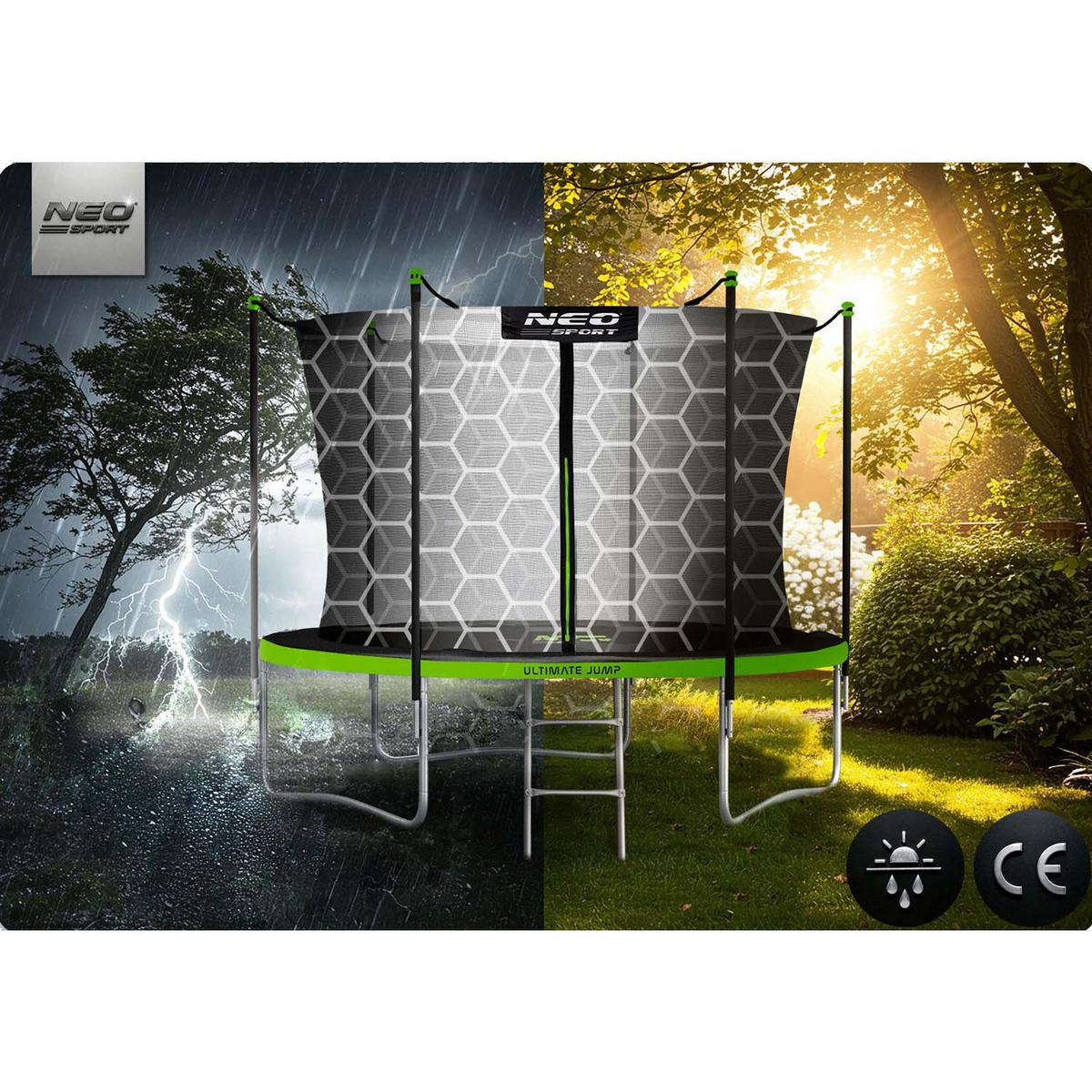 GARTENTRAMPOLIN 10 ft/312 cm mit Innengitter und Leiter - Grün, Metall (312/312cm)