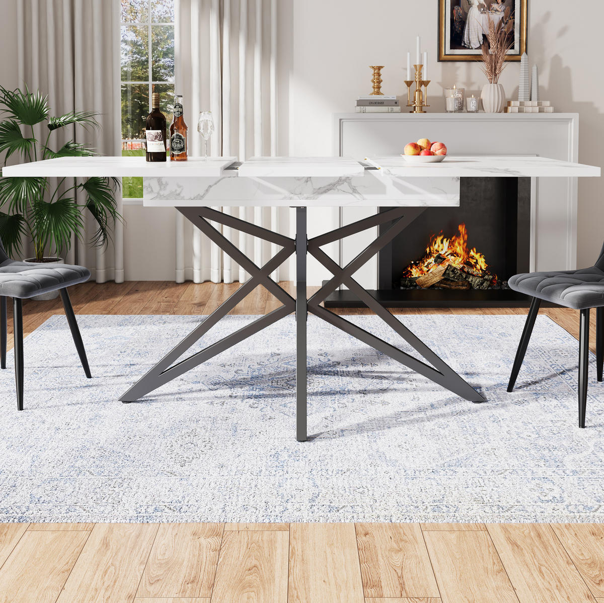 JÍDELNÍ stůl 120/160/80 cm bílý, MDF s kovovou podnoží a mramorovým dekorem - bílá, kompozitní dřevo (120/80/66.1cm) - BEAOK