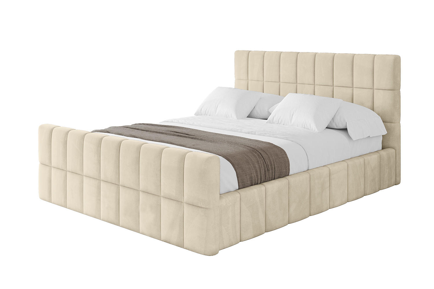 POLSTERBETT mit Bettkasten, Fußteil und Lattenrost, Boxbett mit Matratze H3/H4 - AMEA-Z 140x200 Beige - Ecru, Holzwerkstoff/Textil (140/200cm) - ALTDECOR