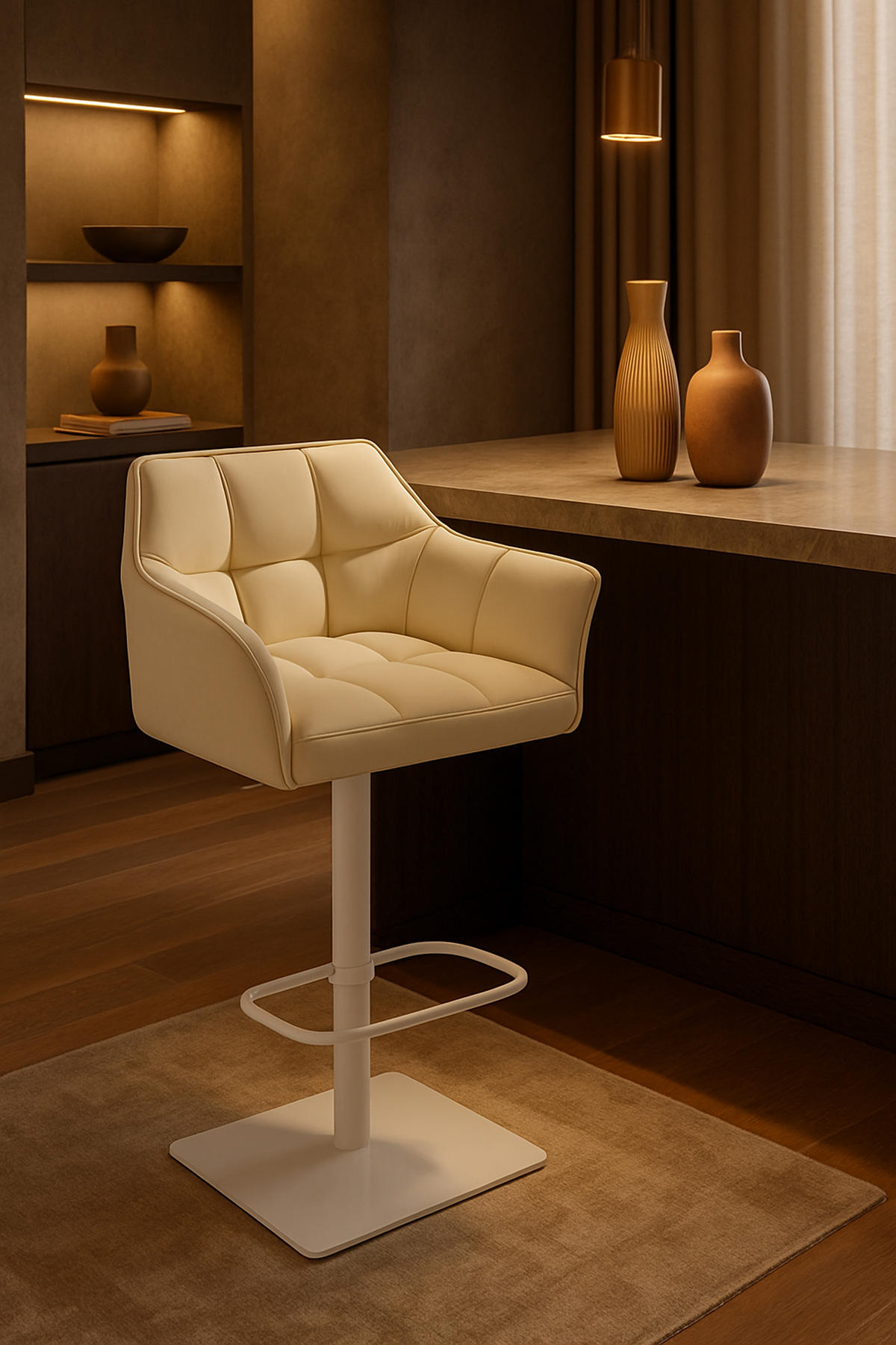 BARHOCKER 2er Set Damaskus Kunstleder weiß creme - Naturfarben/Weiß, Textil/Metall (64/110/48cm) - TPFLiving