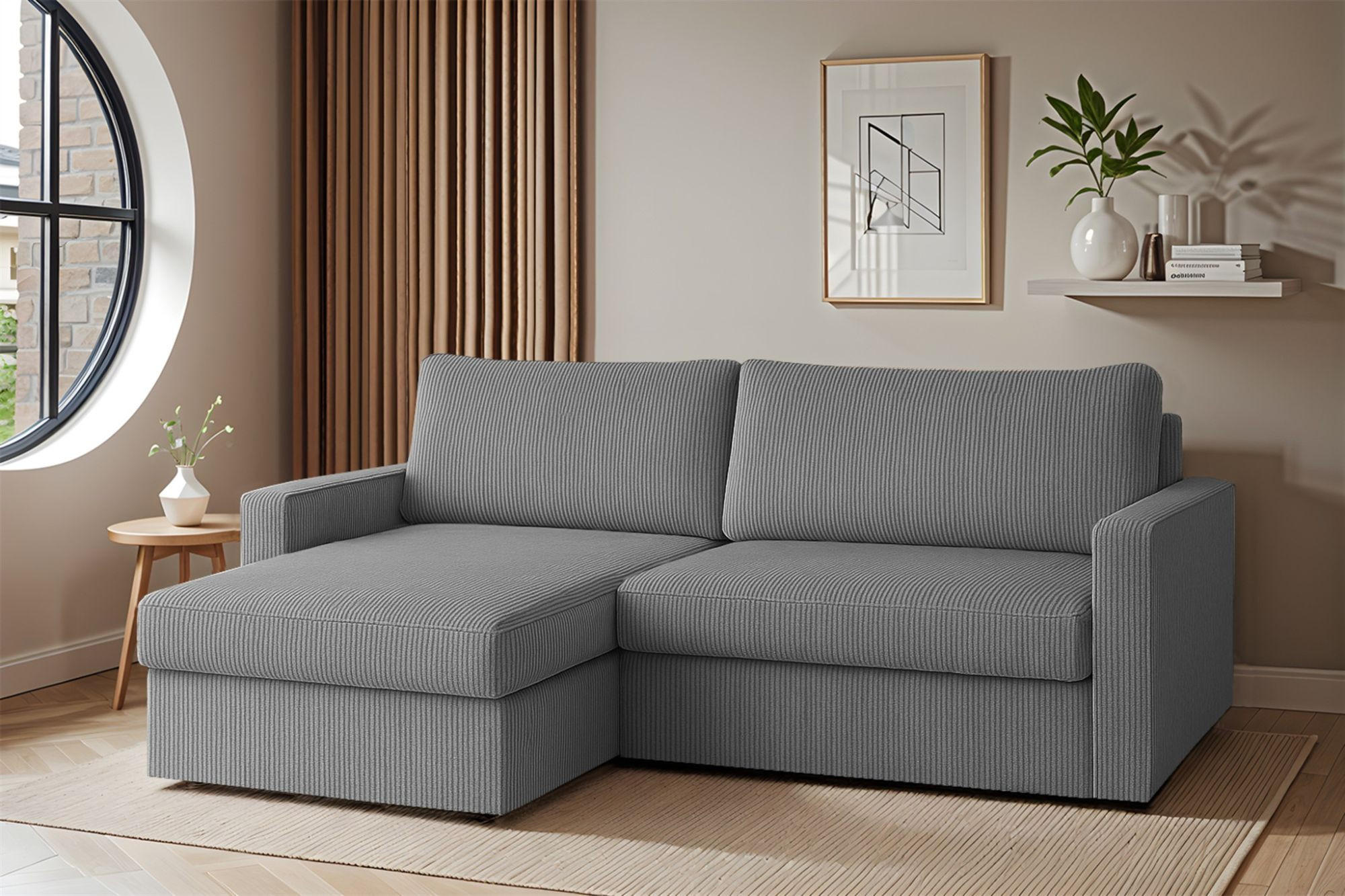ECKSOFA Bendik In Poso - Grau, Holzwerkstoff/Textil (224/140cm) - Fun Möbel