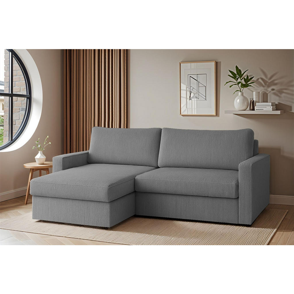 Thumbnail - Fun Möbel Ecksofa, Grau, Textil, Ottomane links, 224x140 cm, Wohnzimmer, Sofas & Couches, Wohnlandschaften, Ecksofas