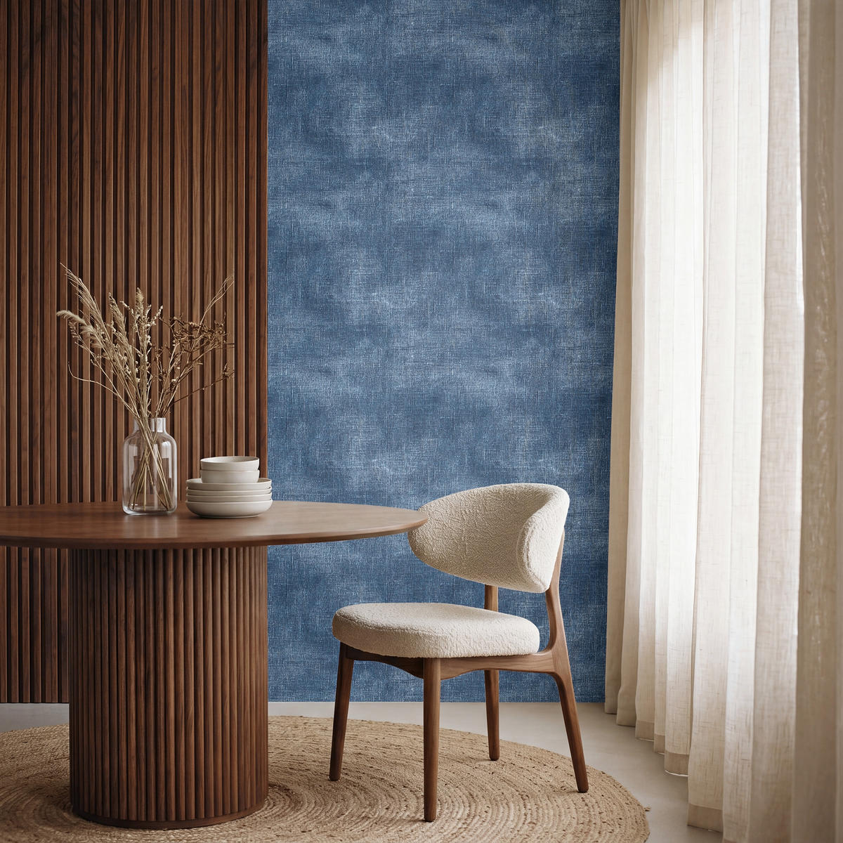 TAPETE - Leinen - Textur - Muster - Denim - Rustikal - 100x200 cm - Blau, Papier (100/200cm) - OnlyWow