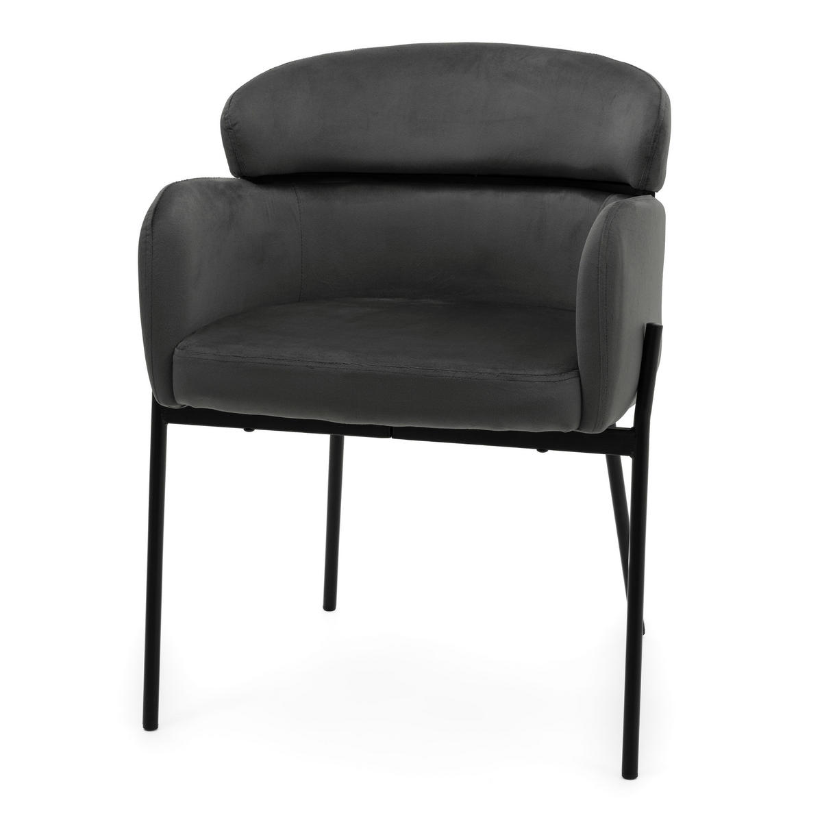 STUHL BOLZANO gepolsterter mit Steppung - grau - Samt Velour - Schwarz/Grau, Textil/Metall (62/80/61cm) - NEW HOME