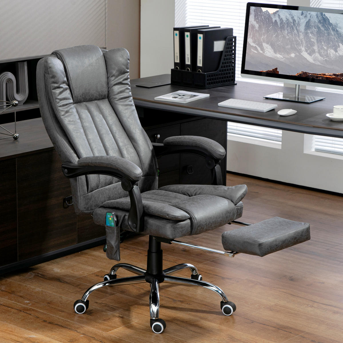 BÜROSTUHL mit Vibrationsmassage, Ergonomisch Schreibtischstuhl mit Liegefunktion - Grau, Kunststoff (70/120/62cm) - Vinsetto
