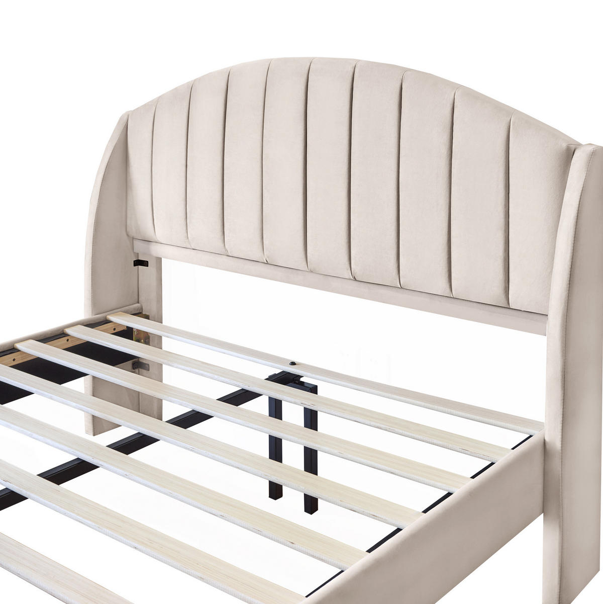 SAMT-POLSTERBETT 160/200 cm in Beige mit gepolstertem Kopfteil & Lattenrost - Beige, Textil (160/200cm) - BEAOK