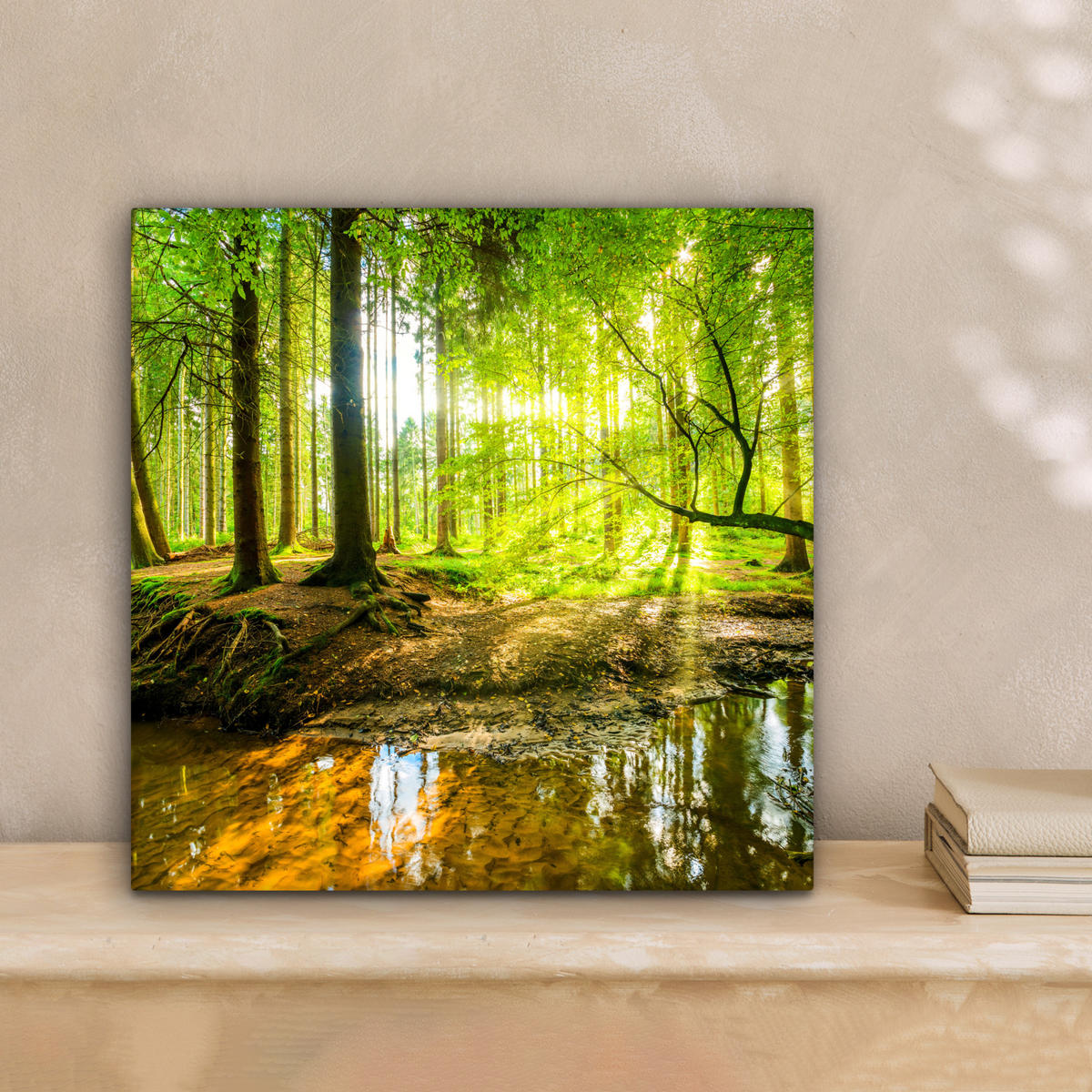 LEINWANDBILD Wald - Landschaft - Wasser - Bäume - Sonne - Grün - Natur 20x20 cm - Grün, Textil (20/20cm) - MuchoWow