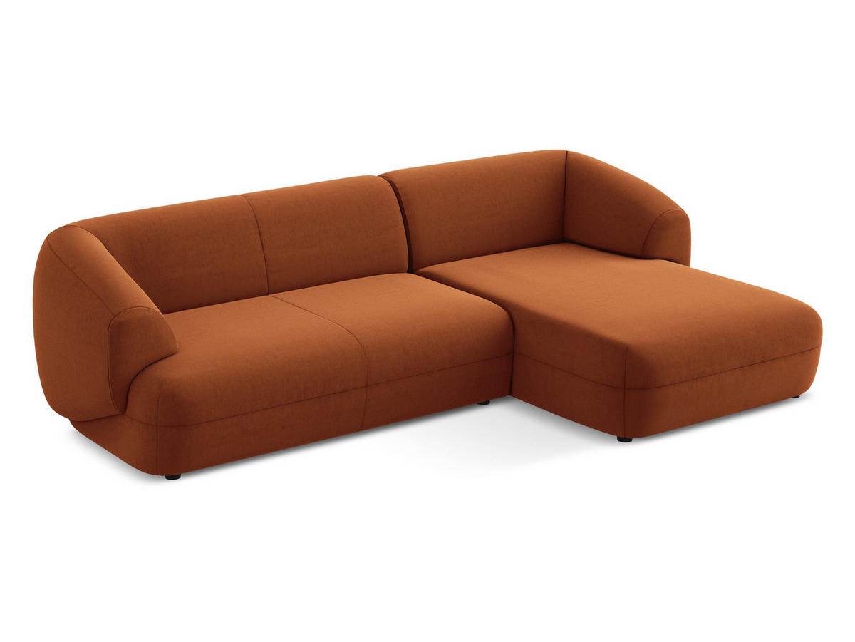 ECKSOFA Rechts Samt Stoff Orange - Terra cotta/Schwarz, Kunststoff/Textil (280/156cm) - Makamii