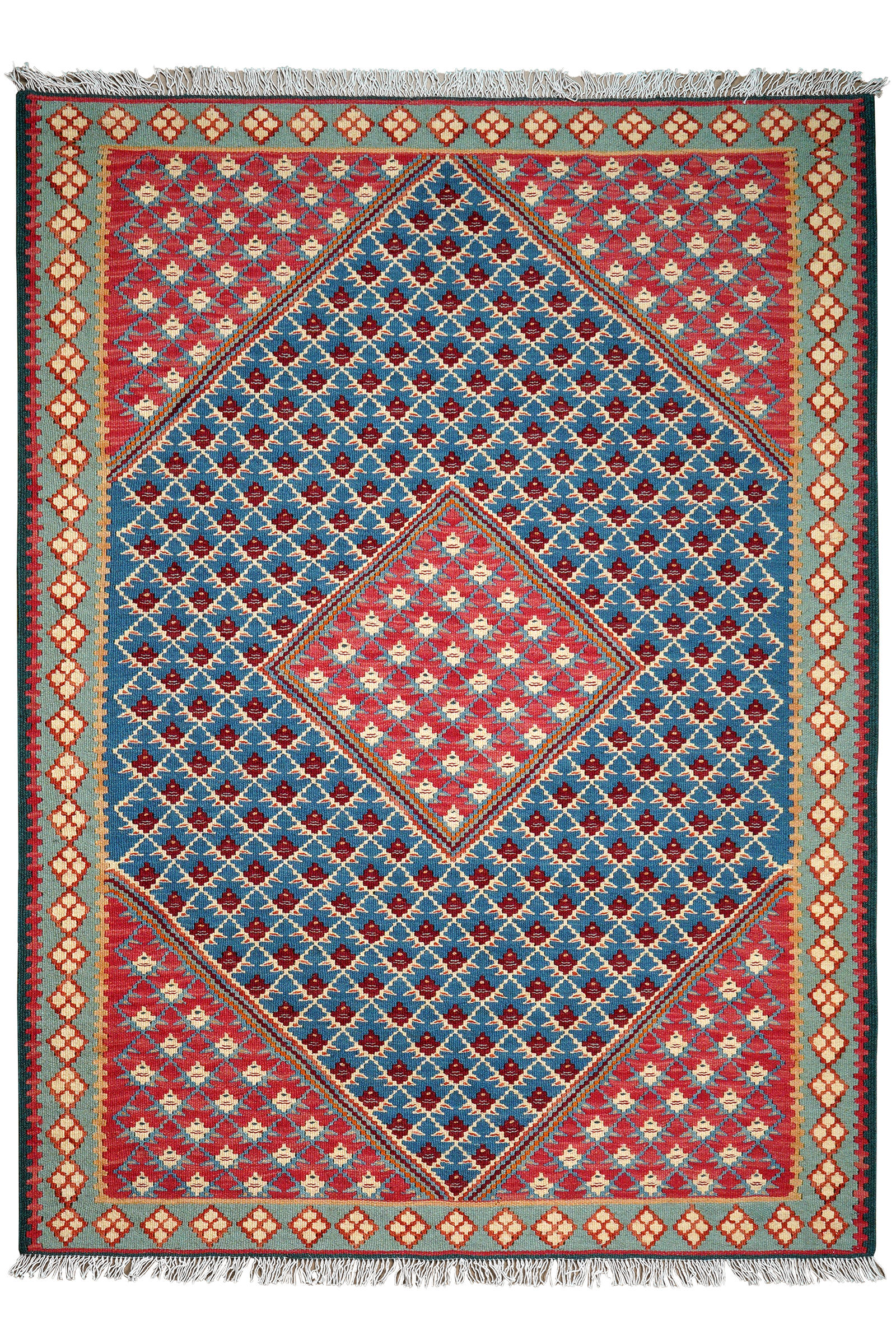 HANDWEBTEPPICH Kelim Senneh Blau 149/109 cm Schurwolle - Blau, Textil (109/149cm) - Looma