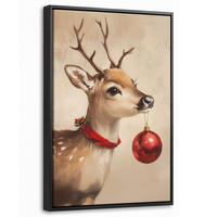 LEINWAND Bilder mit Rahmen - Weihnachten - Hirsch - Geweih - Weihnachtskugel - Rentier - 20x30 - Hellbraun, Textil (20/30cm) - MuchoWow