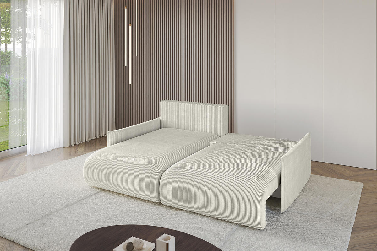 ECKSOFA mit Schlaffunktion und Bettkasten ONESK-L -v1 208x165x40 Hellgrau Cord - Hellgrau, Holzwerkstoff/Kunststoff (208/165cm) - ALTDECOR