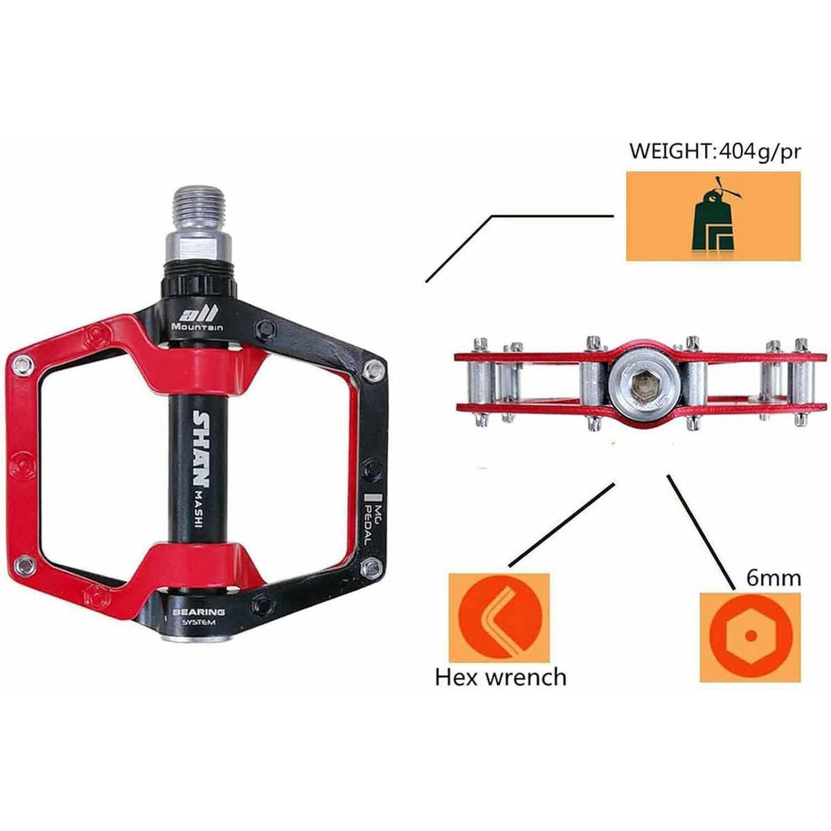 FAHRRADPEDALE Aluminium-Legierung Rot 9/16 Zoll Sealed Bearing Anti-Rutsch - Rot, Metall (8.9/1.5/10.2cm)