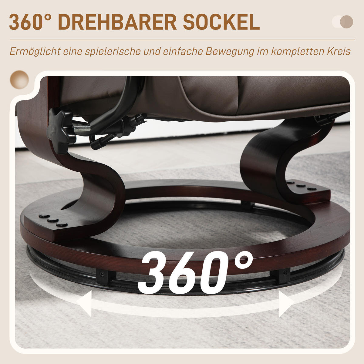 RELAXSESSEL mit Hocker, Drehbar Fernsehsessel mit Liegefunktion Kunstleder - Braun, Kunststoff (76/104/85cm) - HOMCOM