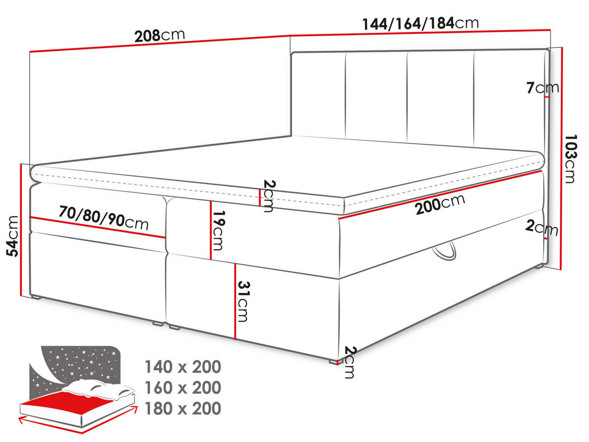 BOXBETT Rebos - Blau, Holz/Textil (180/200cm) - MIRJAN24