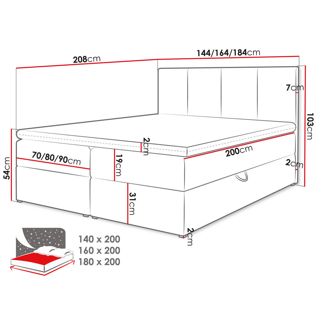 Thumbnail - Mirjan24 Boxbett, Blau, Textil, H3, Höhe ca. 19 cm, Rechteckig, 160x200 cm, Schlafzimmer, Betten, Boxspringbetten