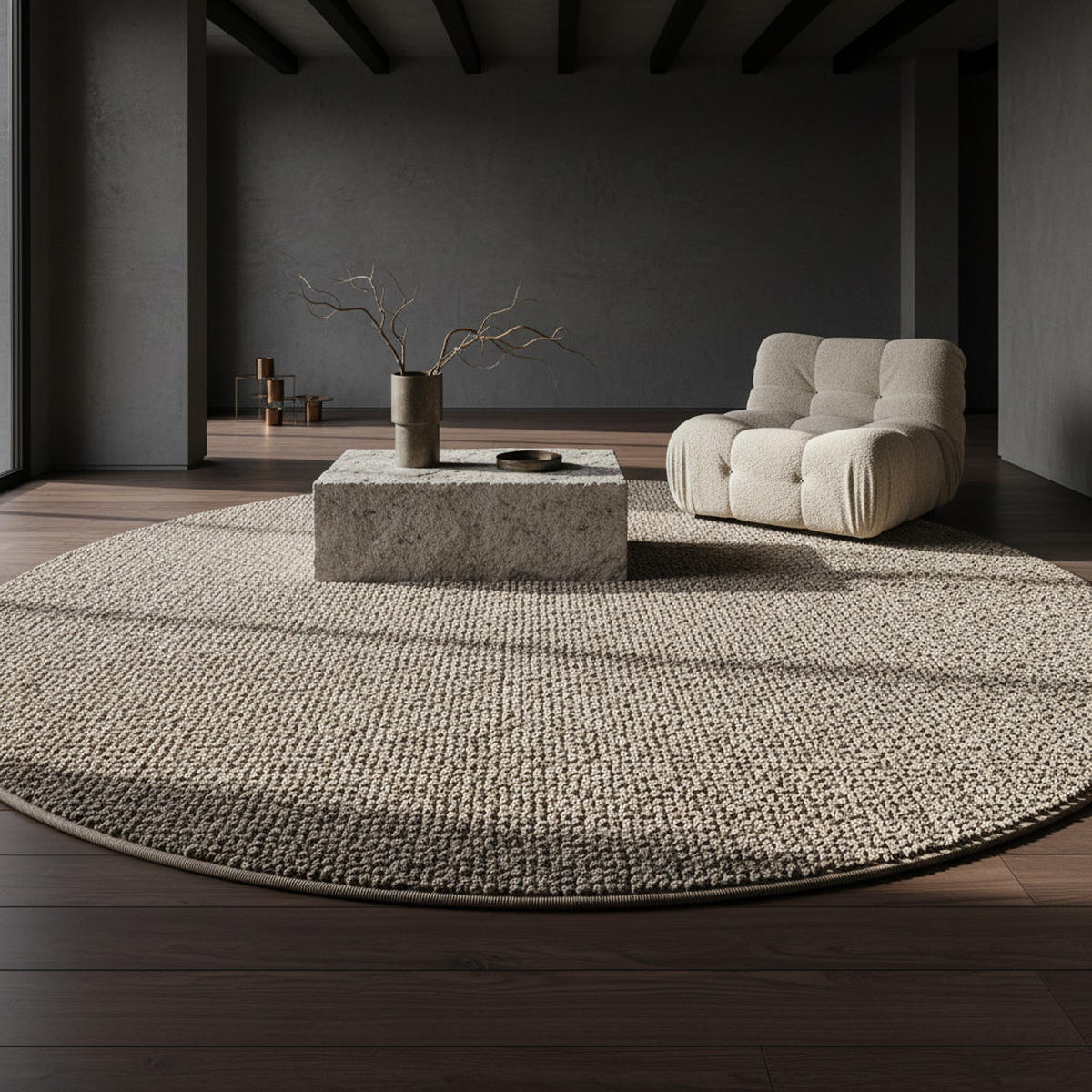 TEPPICH Kurzflor Flachgewebe Uni-Design Polypropylen Wohnzimmer Braun Rund 120x120 - Braun, Textil (120/120cm) - KADIMA DESIGN