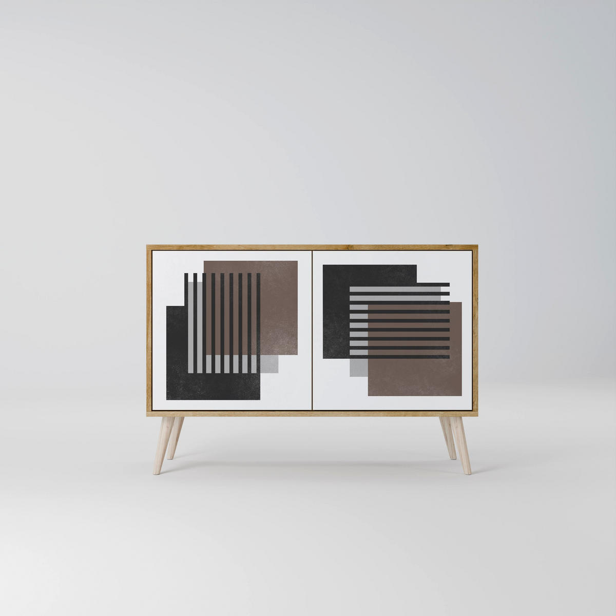 SIDEBOARD SHADOW SYNCHRONY, Eicheneffekt, 111x42x77,5 cm, 2 Türen - Eichefarben/Buchefarben, Holzwerkstoff/Buchenholz (111/77.5/42cm) - SpaceRebels