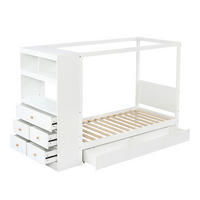 STAURRAUMBETT 90/200 cm DE-02262, in Weiß/Natur, mit 5 Schubladen und Lagerschrank - Weiß, Holz/Holzwerkstoff (90/200cm) - ComfortXL