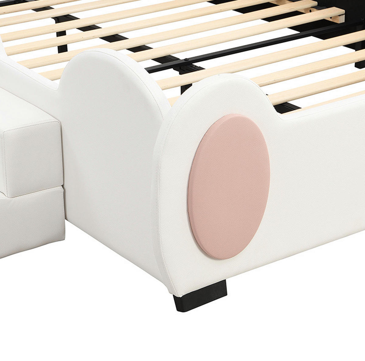 HAUSBETT 140/200 cm Rosa/Weiß aus PU und MDF mit Rutsche und Leiter - Rosa, Kunststoff (140/200cm) - OKMYHOME