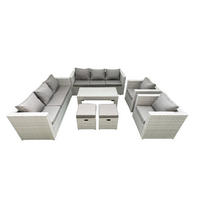 GARTENSOFA hohe Rückenlehne Polyrattan Hellgrau-Mix 10-Sitzer - Hellgrau/Grau, Glas/Kunststoff - Fimous