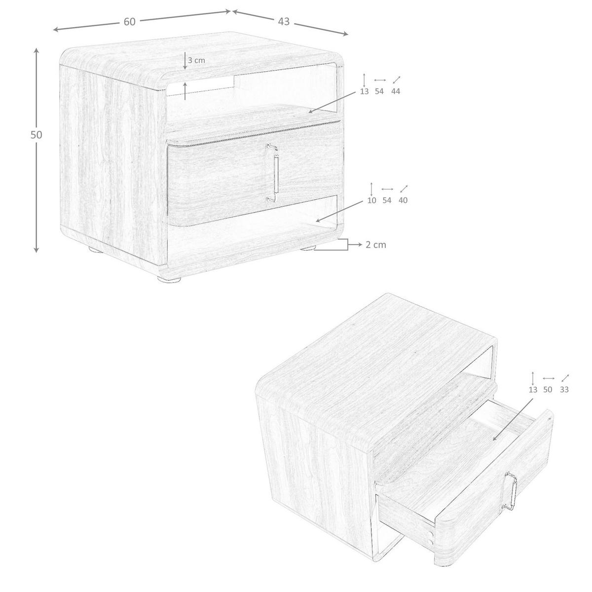 NACHTSCHRANK aus Nussbaum und PVC 60/43/50 cm - Goldfarben/Nussbaumfarben, Leder/Holz (60/50/43cm) - ANGEL CERDA