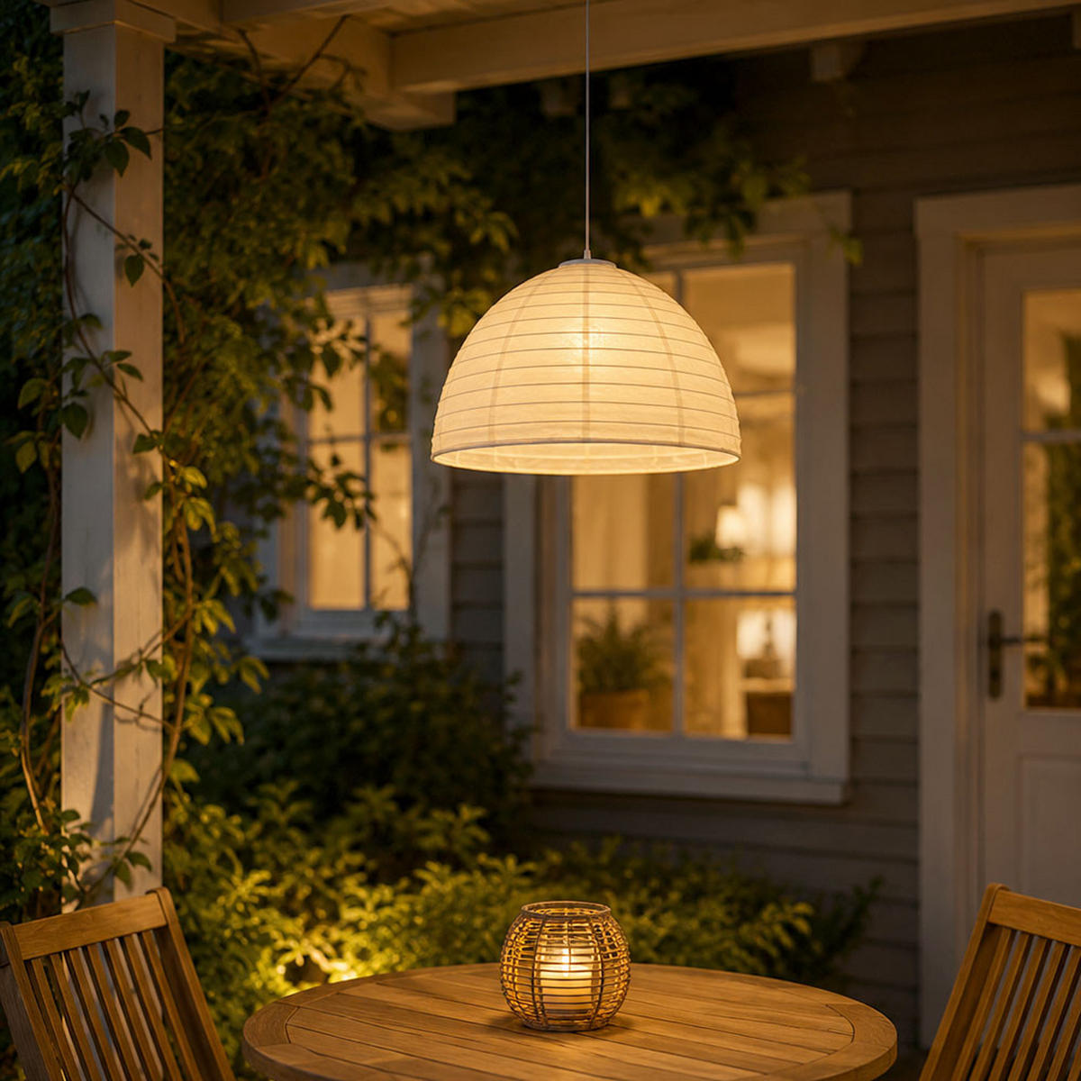 LED AUSSENHÄNGELAMPE Leinen Weiß 2er Set - Weiß, Textil (40/40/30cm) - Globo Lighting
