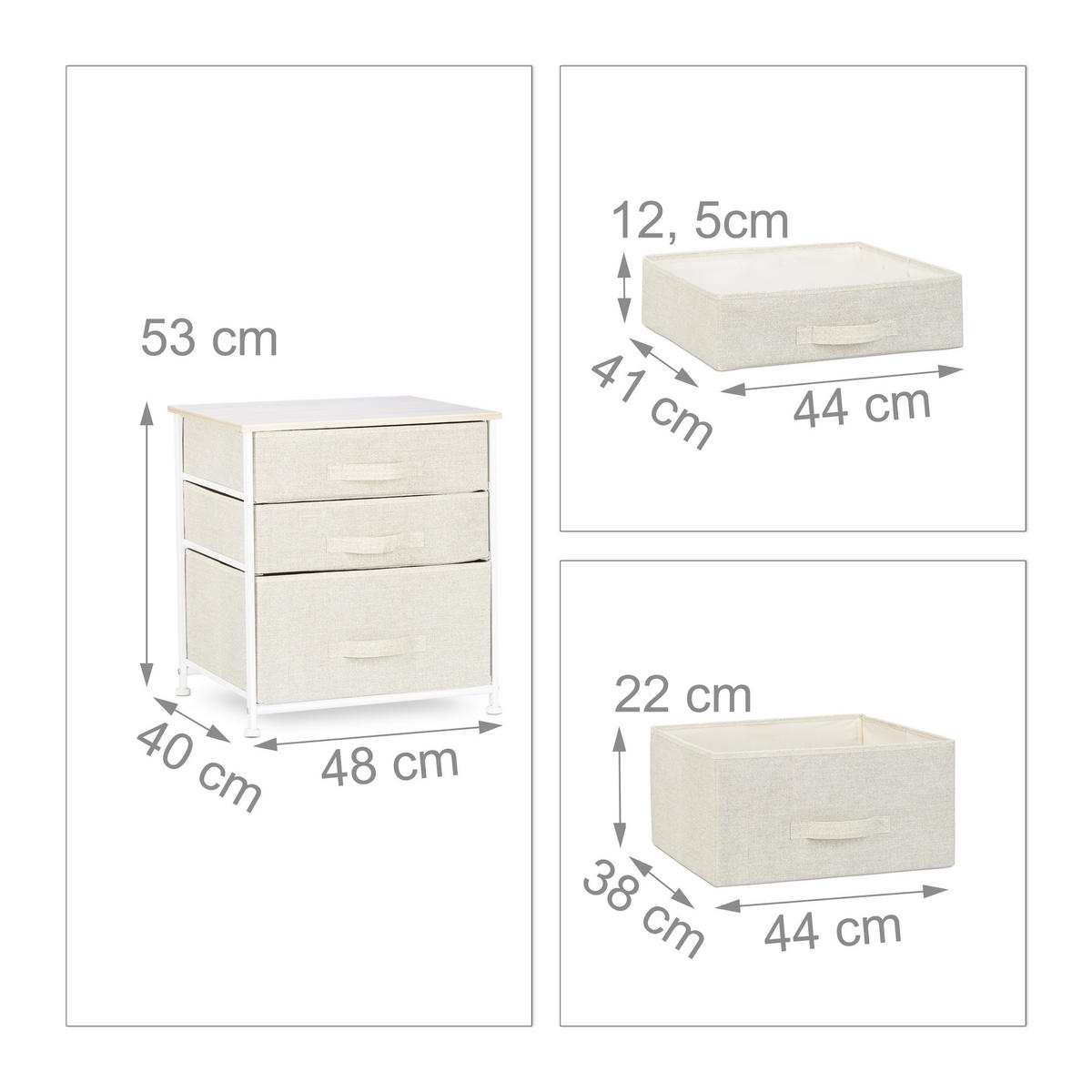 SCHUBLADENBOX - Creme, Holzwerkstoff/Textil (48/53/40cm) - Relaxdays