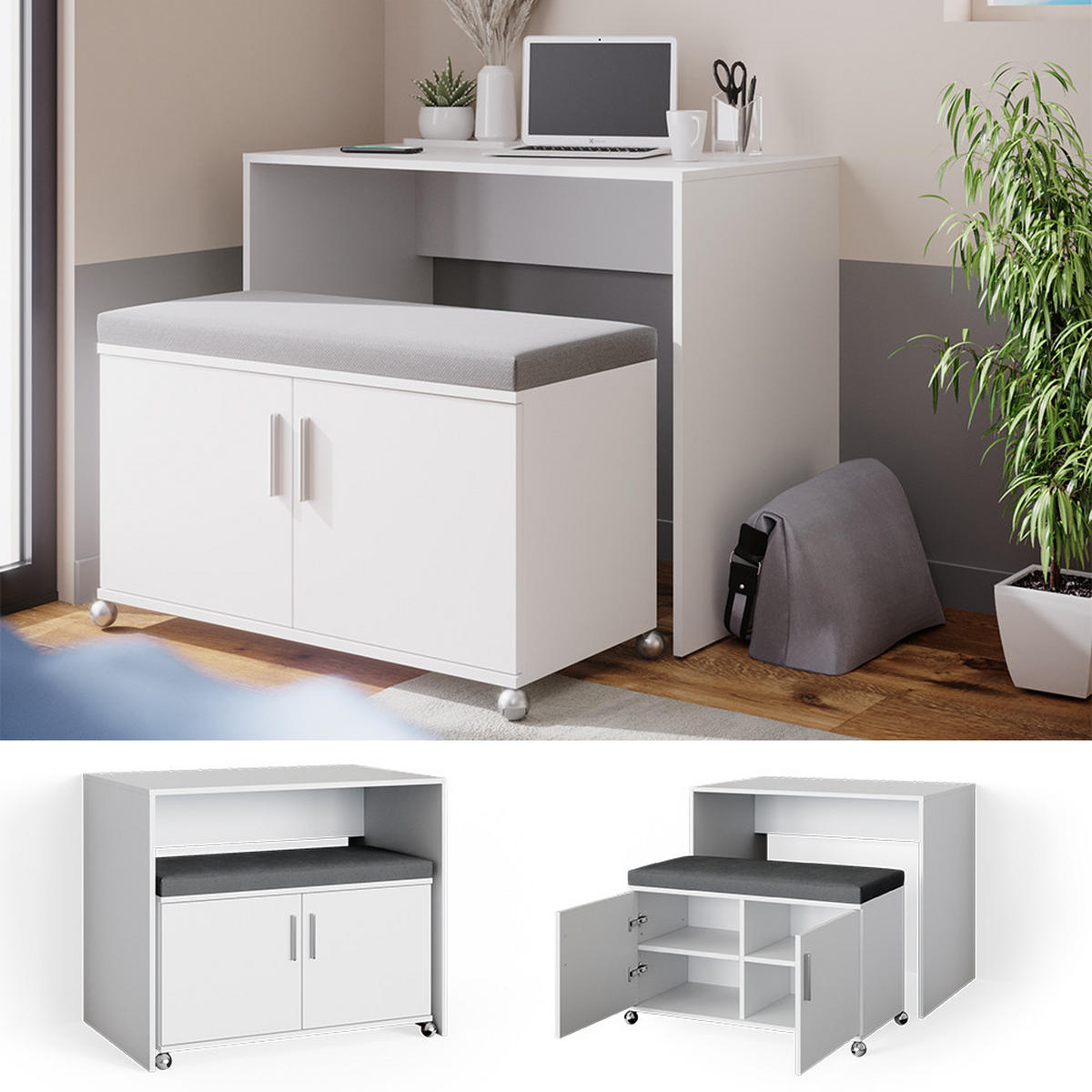SCHREIBTISCH Flona Weiß 93.2 cm - Anthrazit/Weiß, Holzwerkstoff (60/93.2/76.2cm) - Vicco