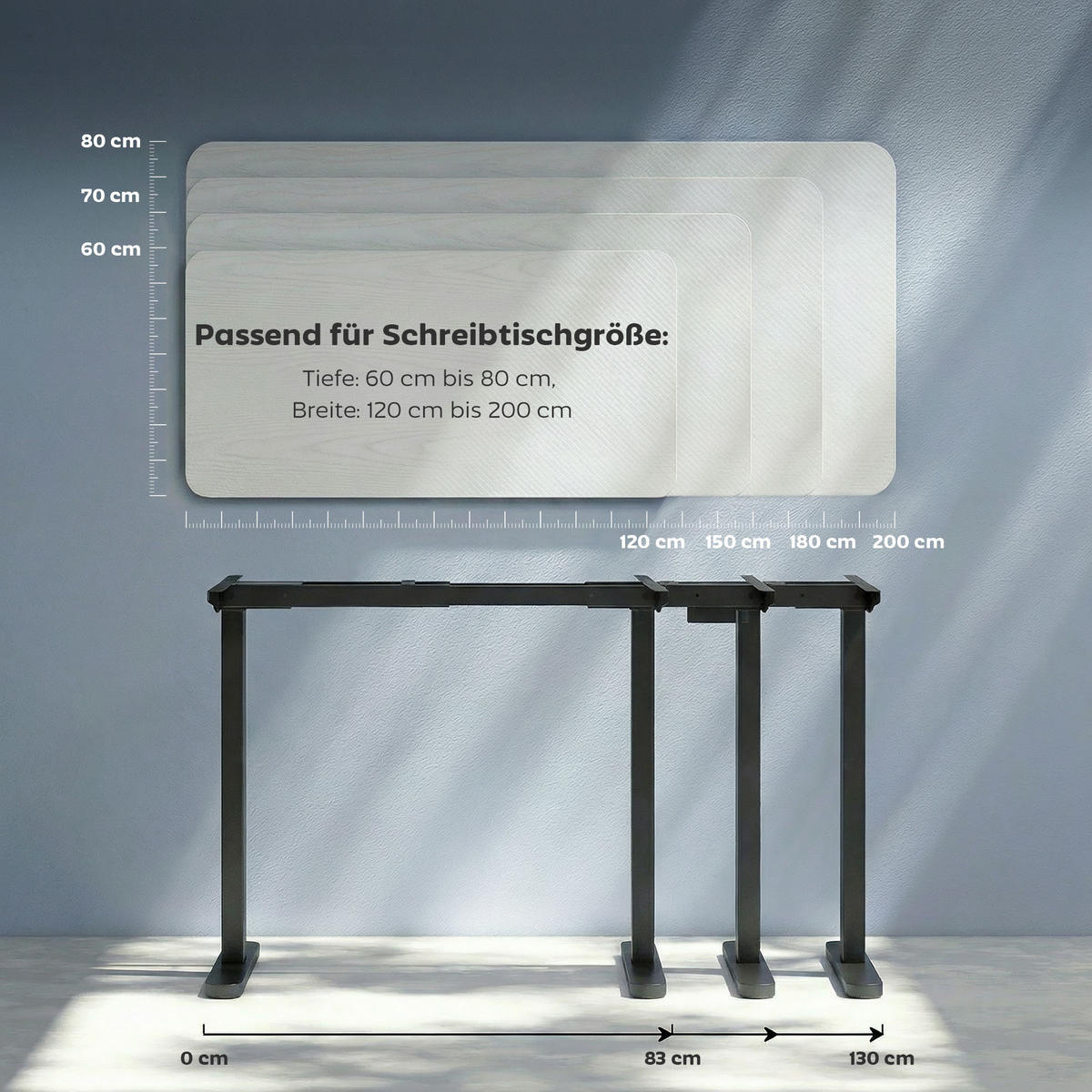 SCHREIBTISCHGESTELL elektrisch höhenverstellbar mit Speicherfunktion - Schwarz, Metall (60/100/70cm) - Gisaae
