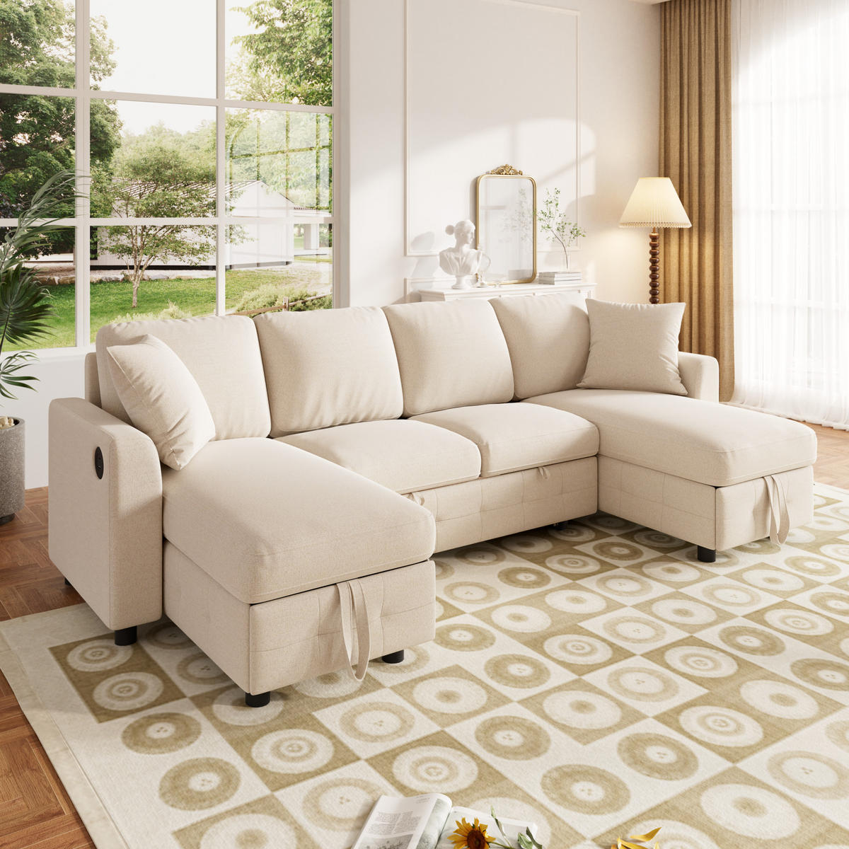 SEDACÍ SOUPRAVA, rozkládací, šenilová, béžová - béžová, textil (260/82/128cm) - FLIEKS