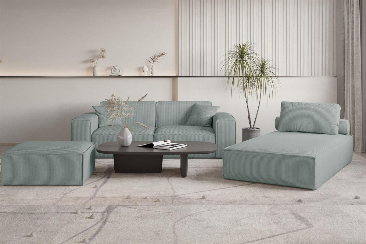 POLSTERHOCKER Celes Premium In Scala - Blau, Holzwerkstoff/Textil (105/40/105cm) - Fun Möbel