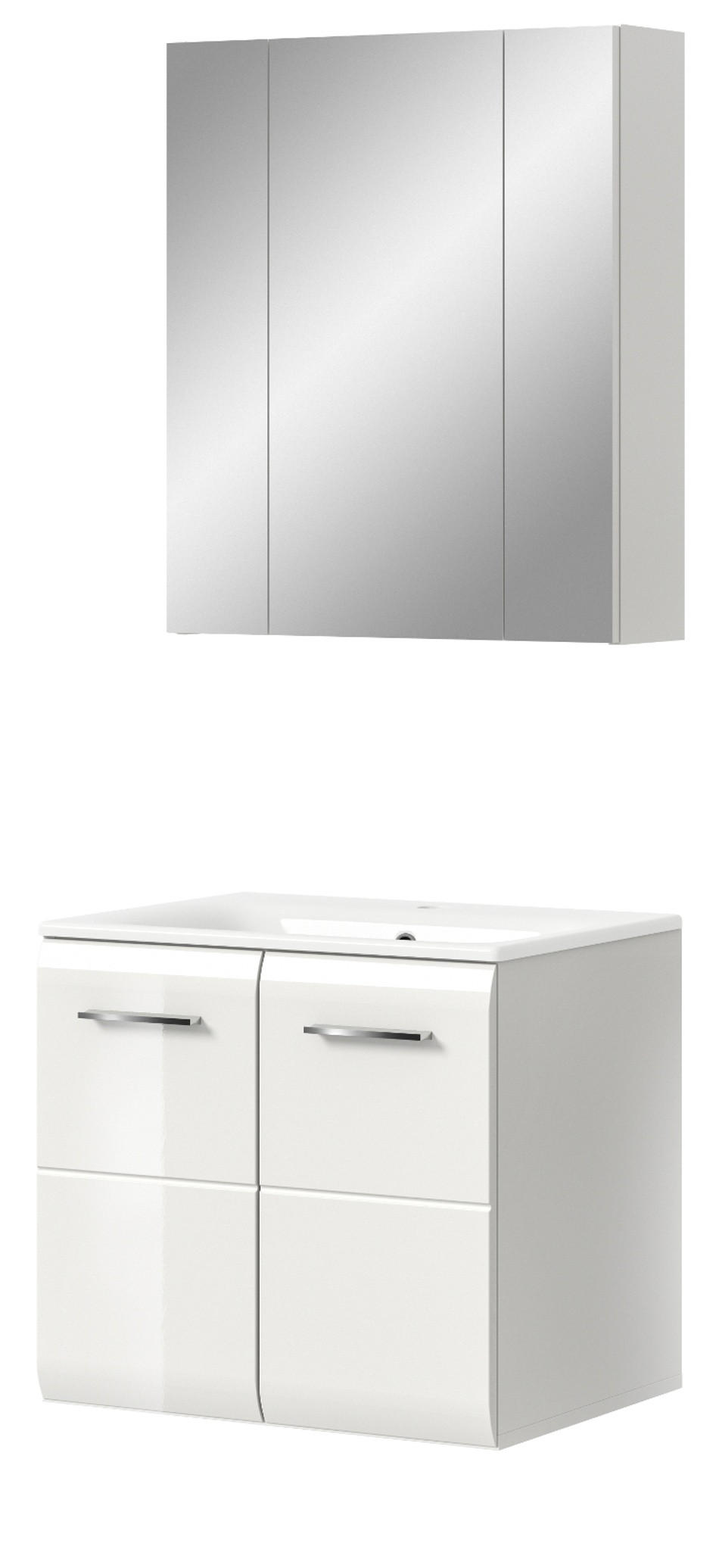 BADMÖBEL-SET 2-teilig weiß Hochglanz, Kombination inklusive Waschbecken 60 cm - Weiß Hochglanz/Silberfarben, Glas/Keramik (60/185/46cm) - Inn.Furn