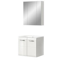 BADMÖBEL-SET 2-teilig weiß Hochglanz, Kombination inklusive Waschbecken 60 cm - Weiß Hochglanz/Silberfarben, Glas/Keramik (60/185/46cm) - Inn.Furn