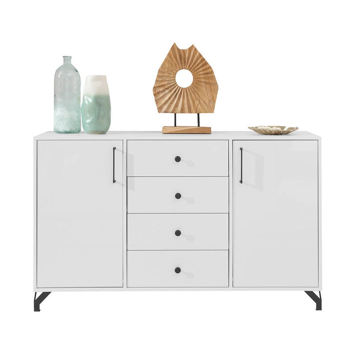 KOMMODE – 140 cm – BERGEN System – Weiß - Weiß Hochglanz, Holzwerkstoff (140/85/40cm) - hi-markt