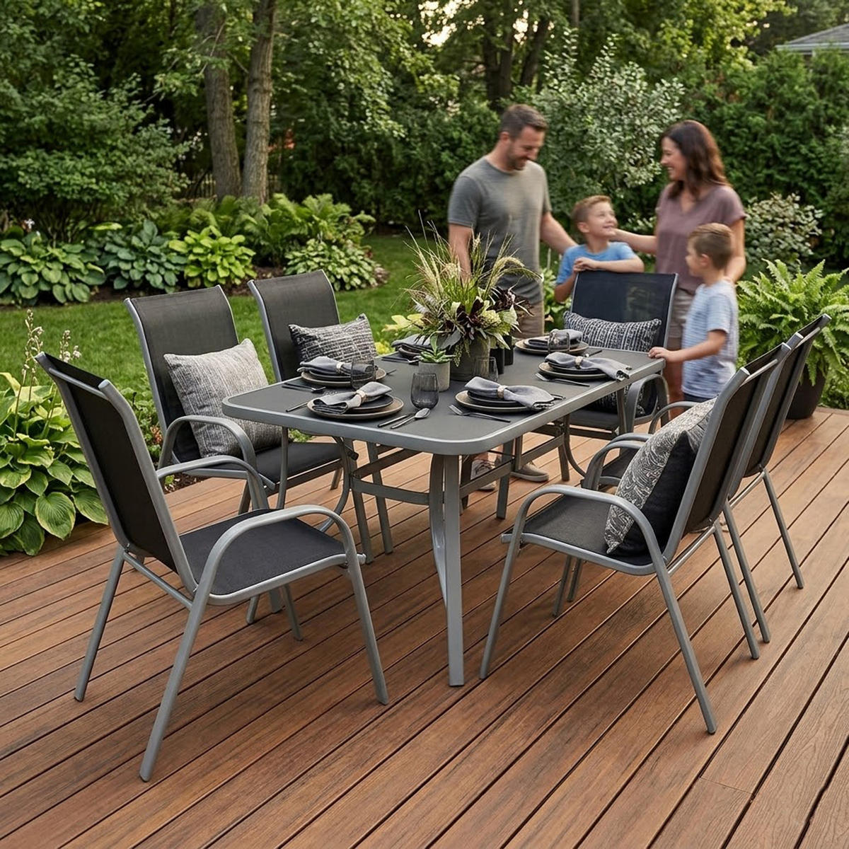 GARTENSESSEL Soratte - Metall silbergrau + Textilgewebe schwarz, 4-er Set - Silberfarben, Metall (56/95/71cm) - TPFGarden