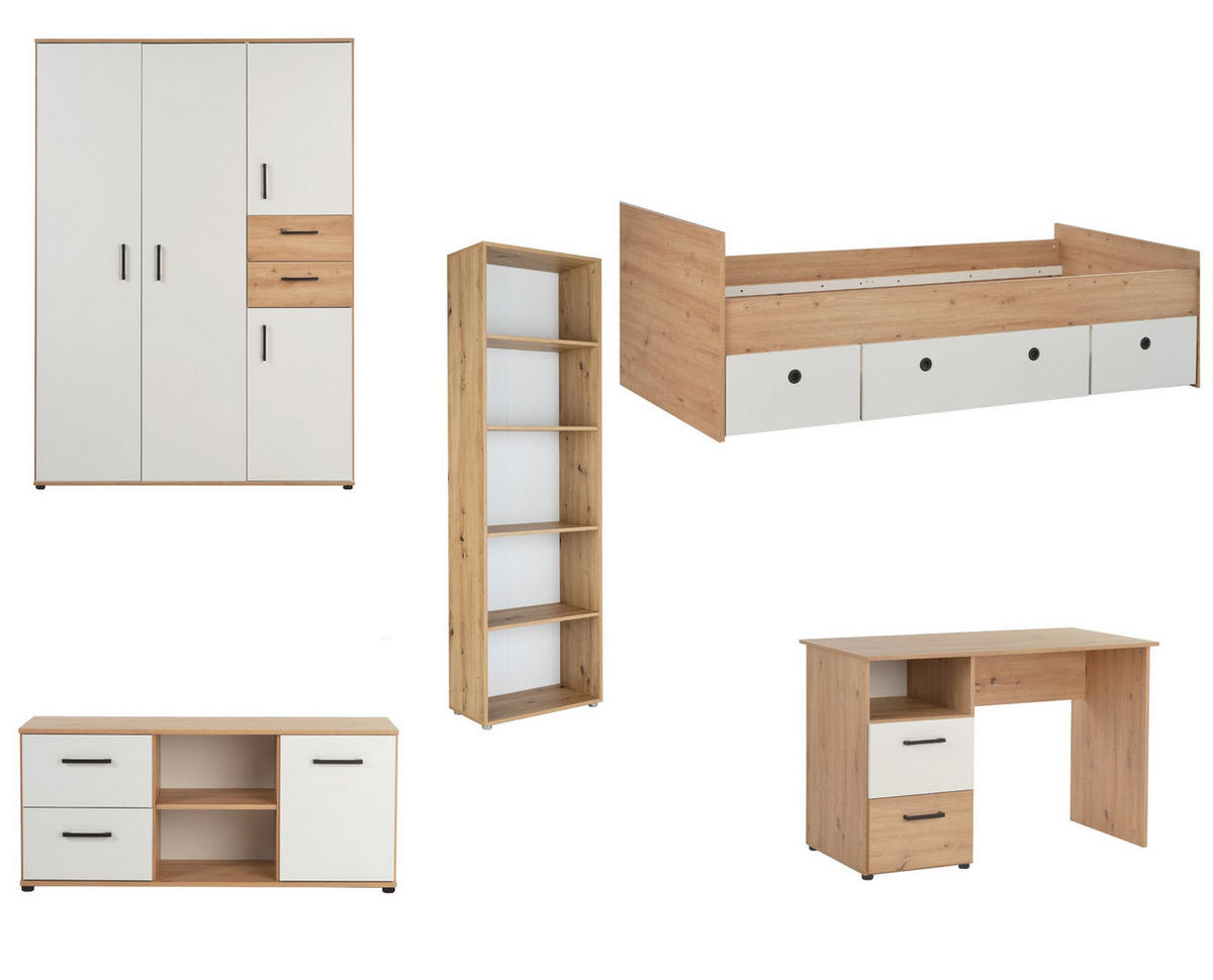 JUGENDZIMMER Mega-Set Bente 5-tlg. - Schwarz/Weiß, Holzwerkstoff/Kunststoff (1/1/1cm) - arthur berndt