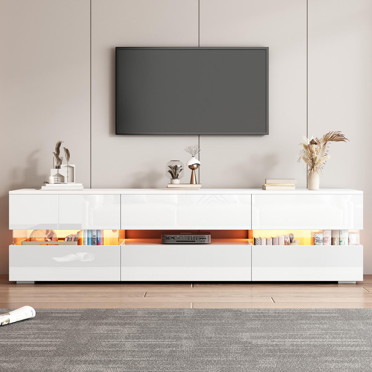 TV-SCHRANK 160/39/45 cm Weiß Hochglanz mit LED und 2 Türen - Weiß, Holzwerkstoff (160/45/39cm) - Oxeza