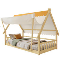 KINDERBETT 90/200 cm Exquisites Holzhausdesign mit abnehmbarem Zelt aus Fichte - Weiß, Holz (90/200cm) - OKWISH