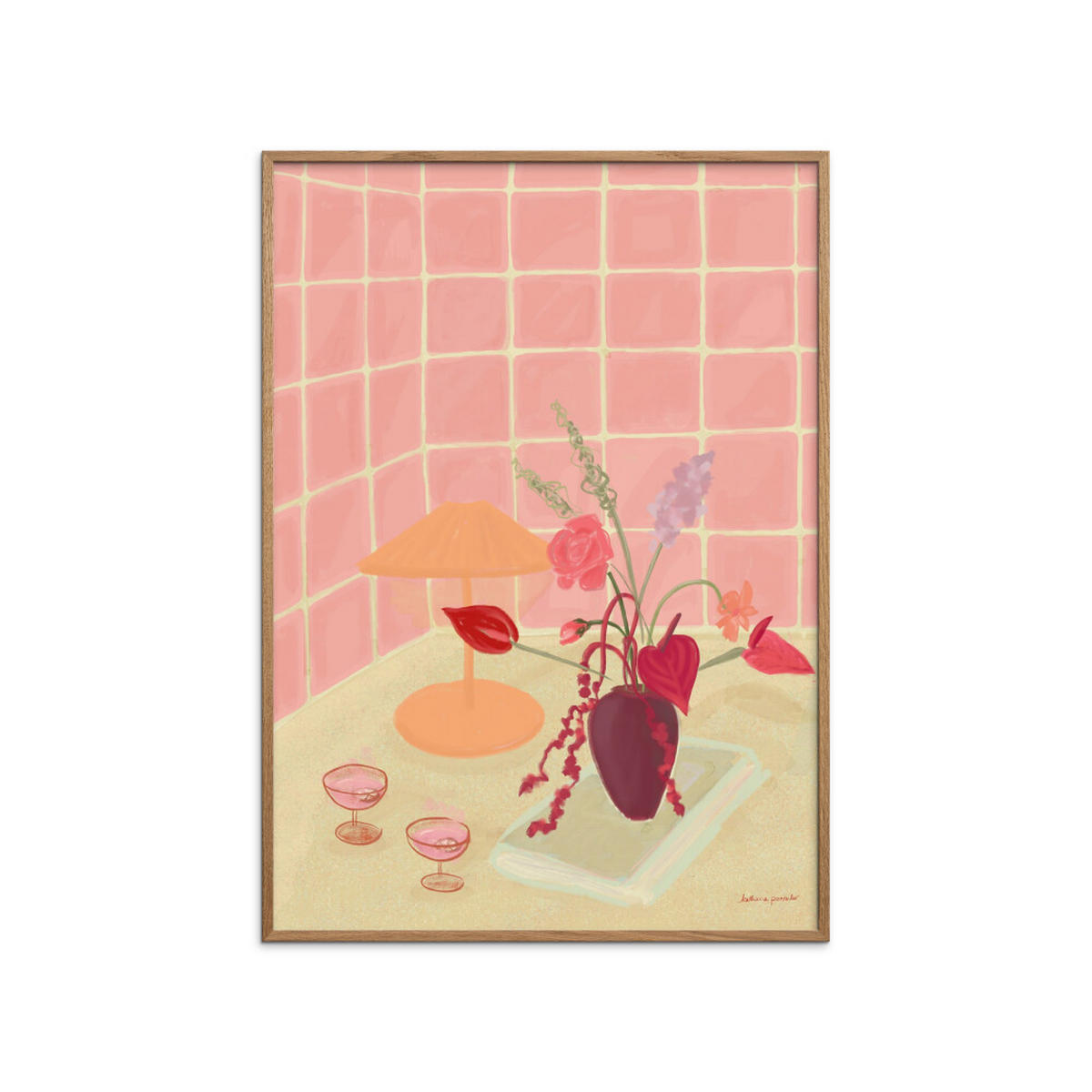 POSTER mit Rahmen Katharina Puritscher - Bubbly - Pink/Eichefarben, Holz/Papier (50/70cm) - Poster&Frame