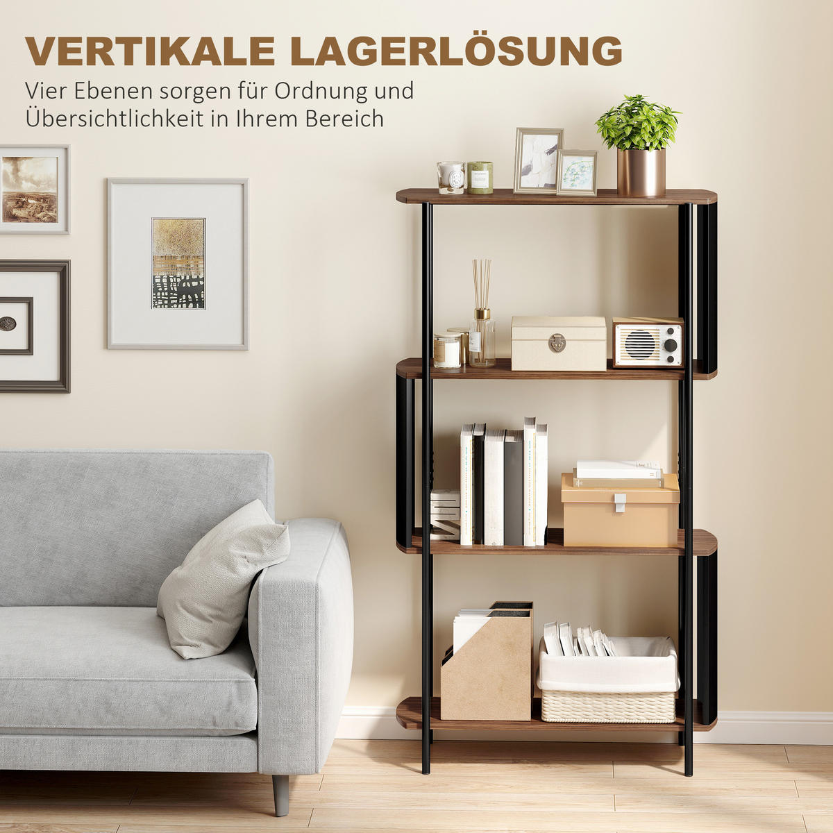 STANDREGAL DE-09391 4-stufig mit geschwungenem Design Braun - Braun, Metall (30/141/80cm) - ComfortXL