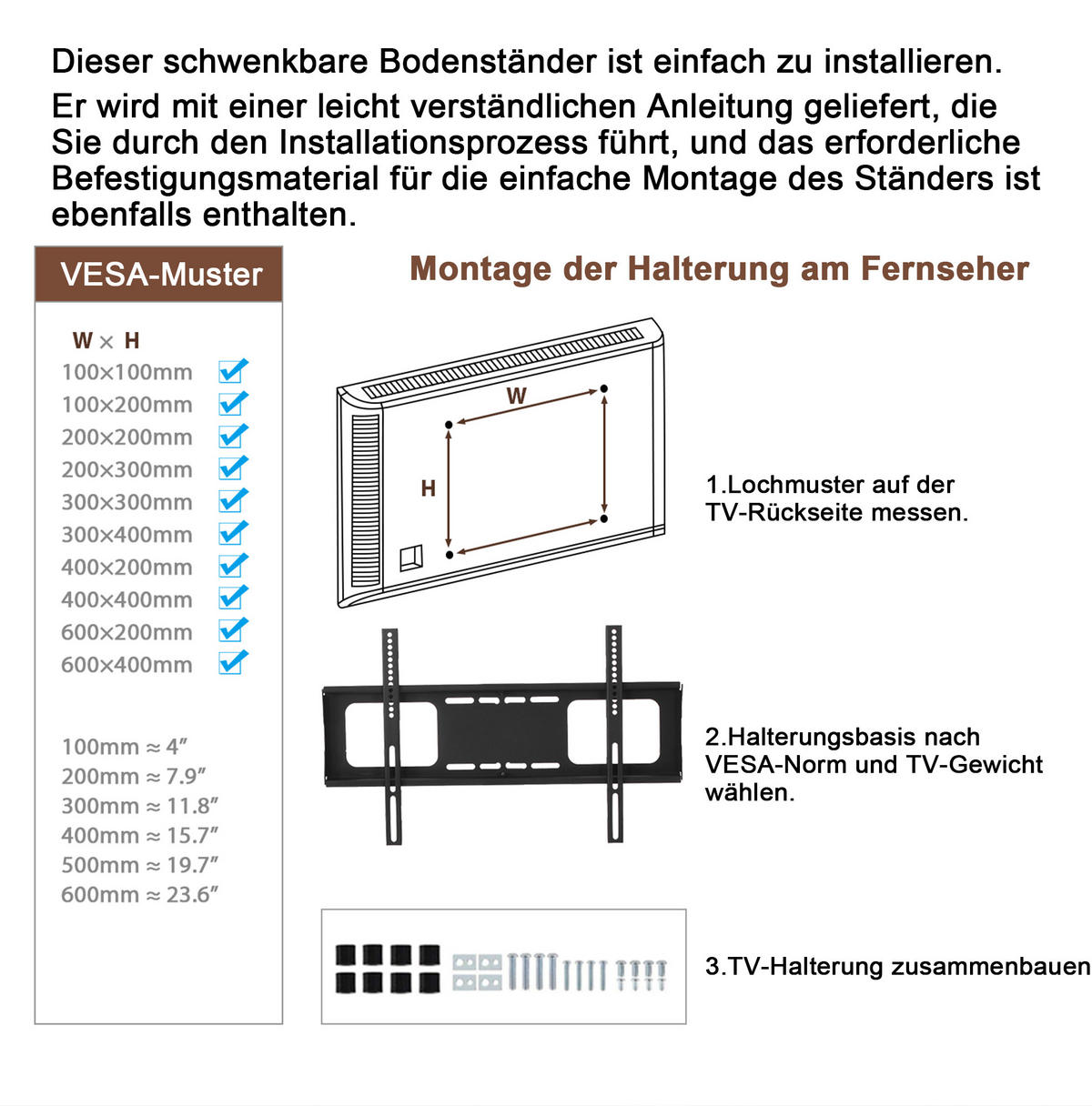 TV ormarić 116/42/125 cm smeđi od MDF-a i metala s podesivim TV nosačem i 3 police - smeđa, drvni materijal (116/125/42cm) - OKWISH