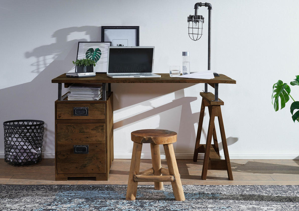 SCHREIBTISCH Mango 140x78x80 braun lackiert RAILWAY #429 - Braun, Holz (78/140/80cm) - Massivmoebel24