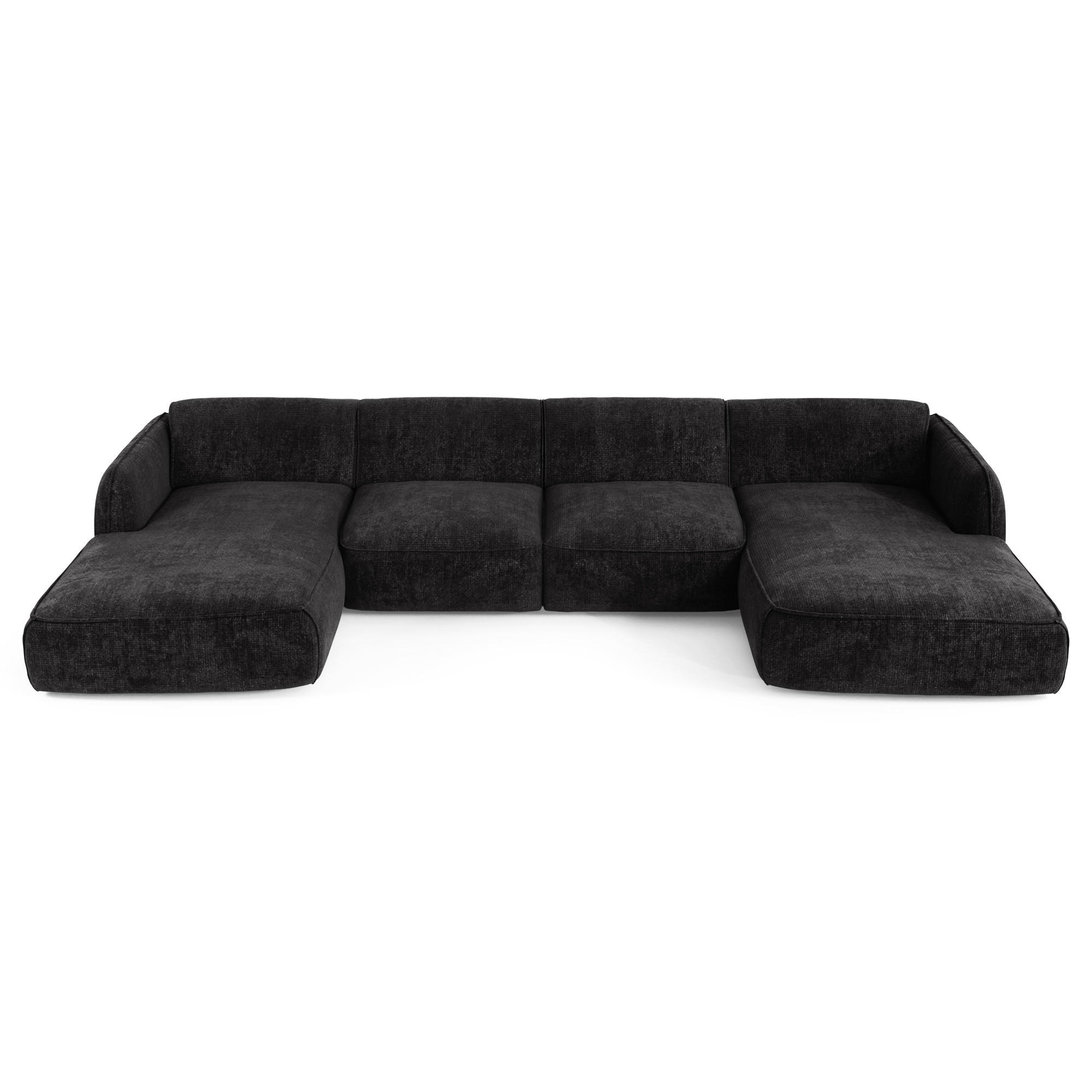 WOHNLANDSCHAFT Rastervelours Schwarz 346cm - Schwarz, Textil (346/76/166cm) - Sia Home