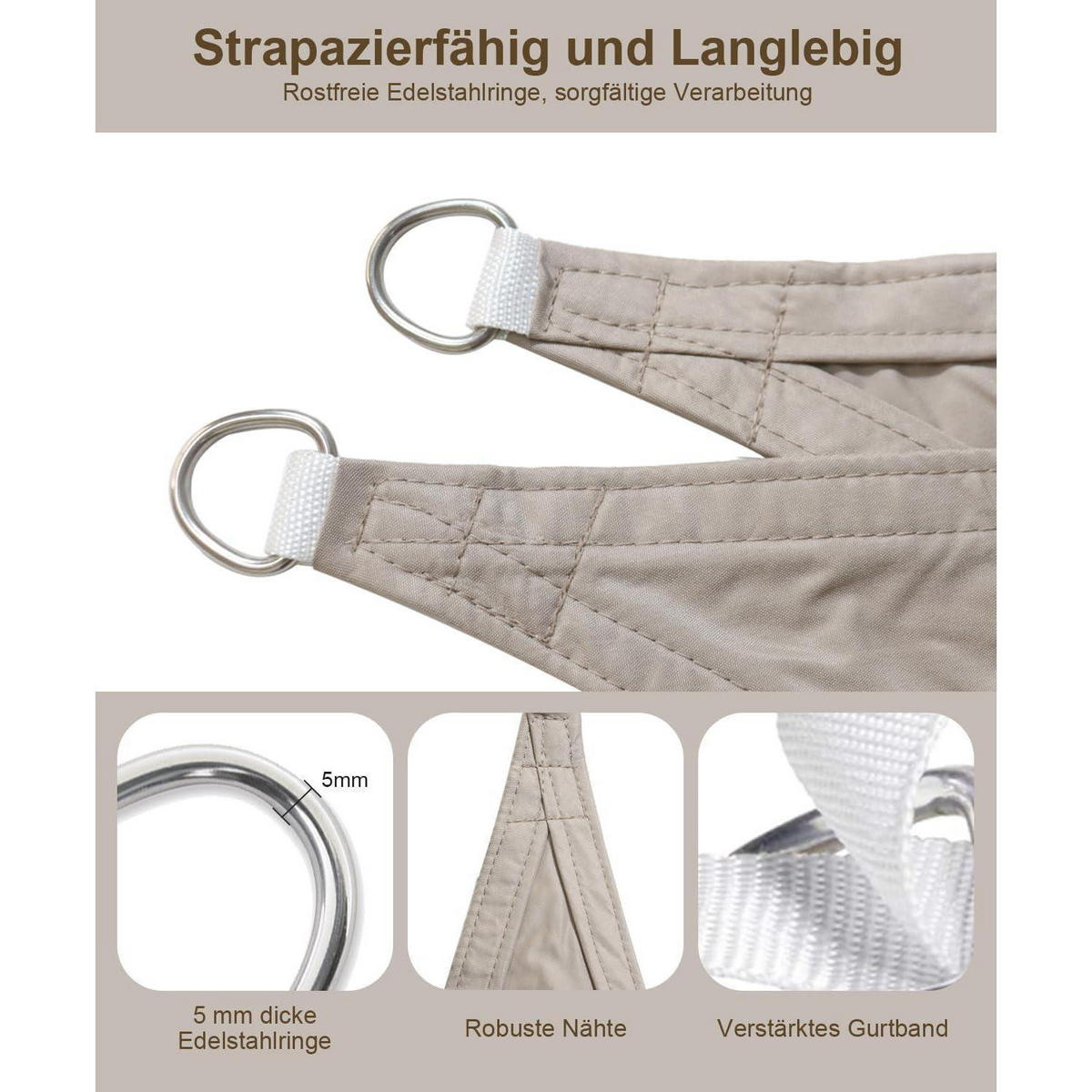 SONNENSEGEL Dreieckig 3 x 3 x 4.25 m Wasserdicht Taupe - Beige, Textil (20/35cm)