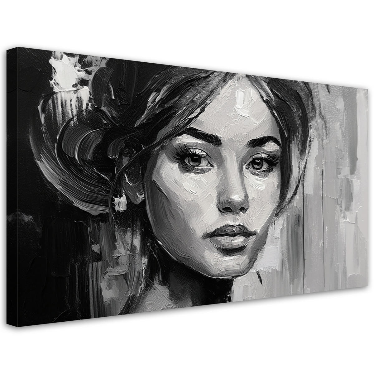 LEINWANDBILD Porträt Frau Schwarz-Weiß 120x60cm - Schwarz, Textil (120/60cm) - Feeby