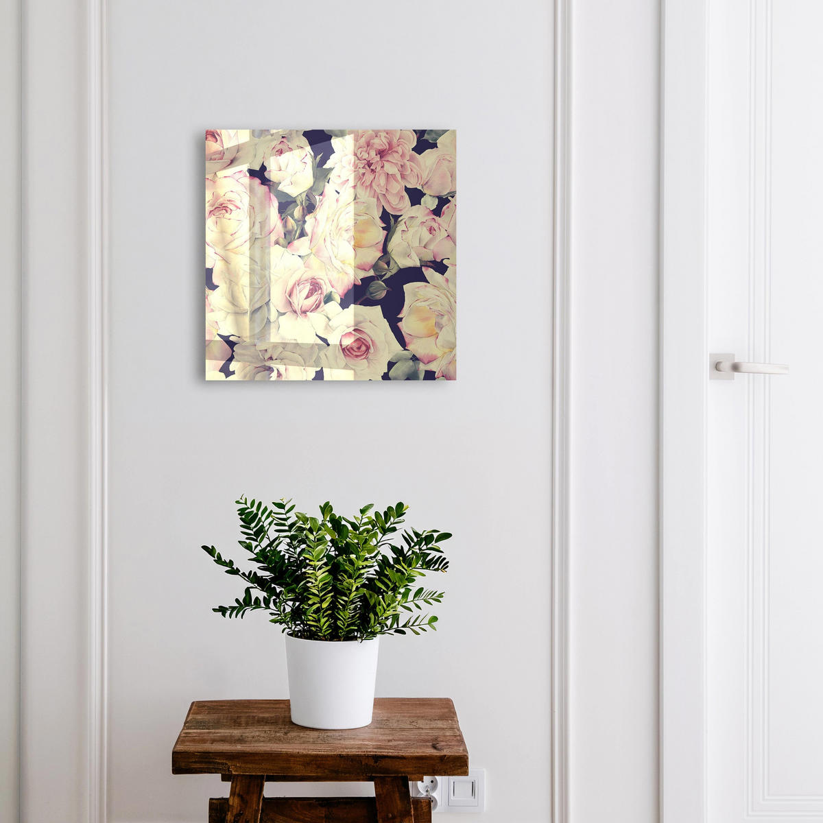 SCHLÜSSELBOX Schwarz 30x30 cm- Türöffnung nach rechts - Florale Eleganz - Pink, Metall (30/30/5cm) - TULUP