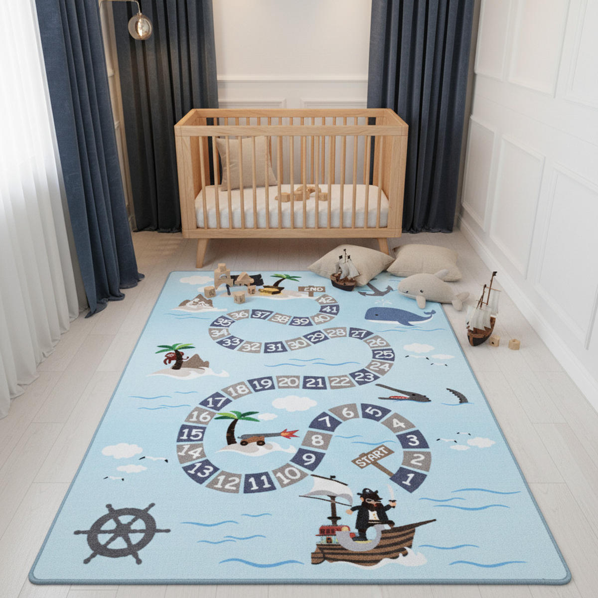 TEPPICH Kinder Flachgewebe Piratenwelt Polyamid Antirutsch Spielzimmer Blau Läufer 80x120 - Blau, Textil (80/120cm) - KADIMA DESIGN