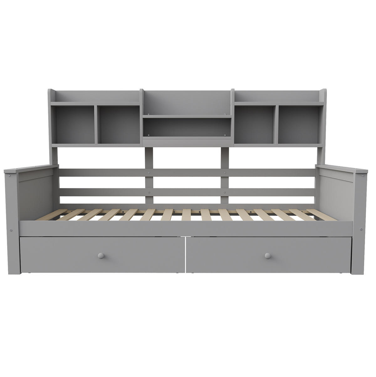 SCHLAFSOFA aus Massivholz 90x200 cm Grau mit Schubladen, Regalfächern und Lattenrost - Grau, Holzwerkstoff (90/200cm) - IVMEU