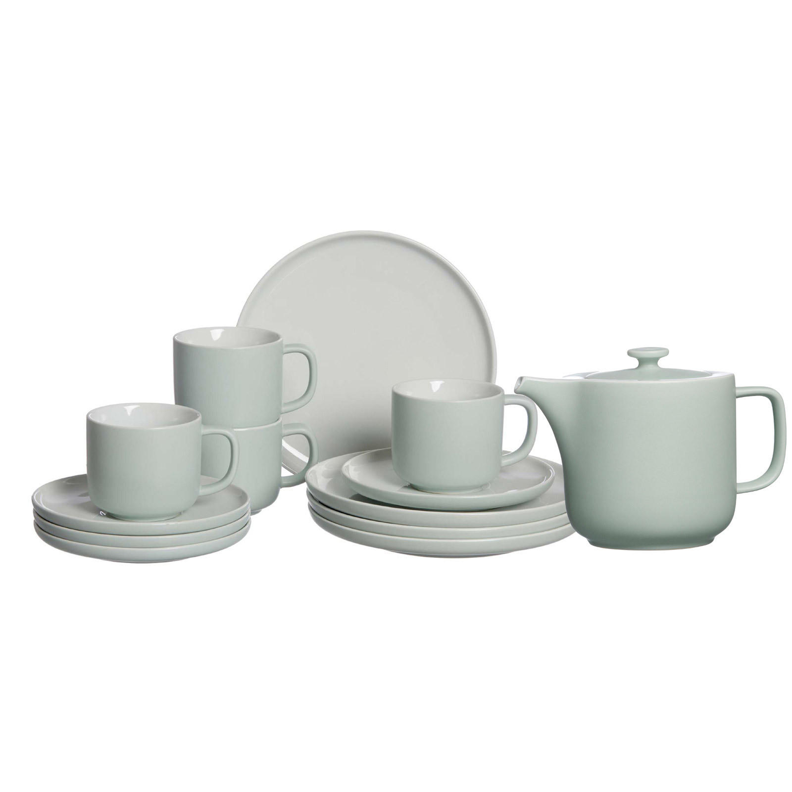 KAFFEESERVICE MIT KANNE Jasper mint 13er Set - Mintgrün, Keramik (1/1/1cm) - Ritzenhoff Breker